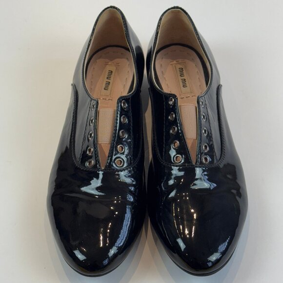 Miu Miu Black Patent Leather Oxfords, EU 40.5 - Picture 1 of 13